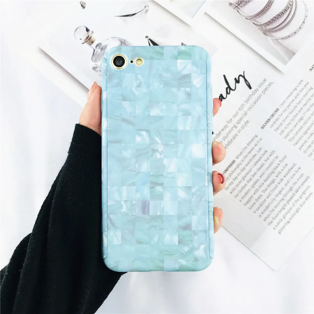 Cases For iPhone 7 Screw Thread Marble Phone Case Plus 360 Full Protection Hard PC Lattice Texture Back Cover Capa |