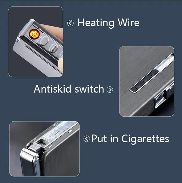 USB электрическая зарядка Зажигалка большая сигарета коробка 20 ячеек емкость