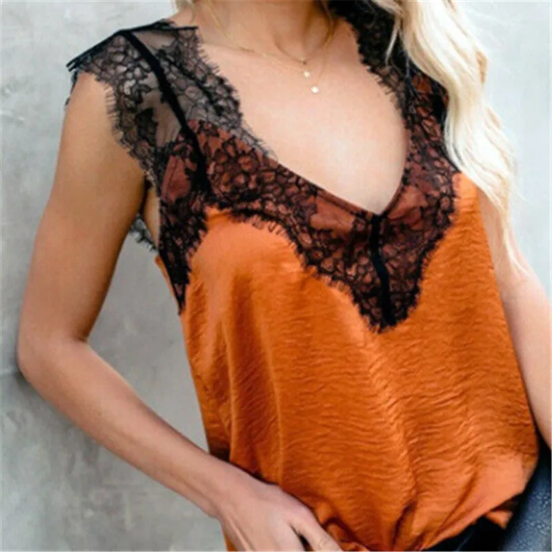 Trendy Women clothes Lace Sleeveless Casual Slim Tank Tops V-neck backless pullover Polyester Vest one pieces |