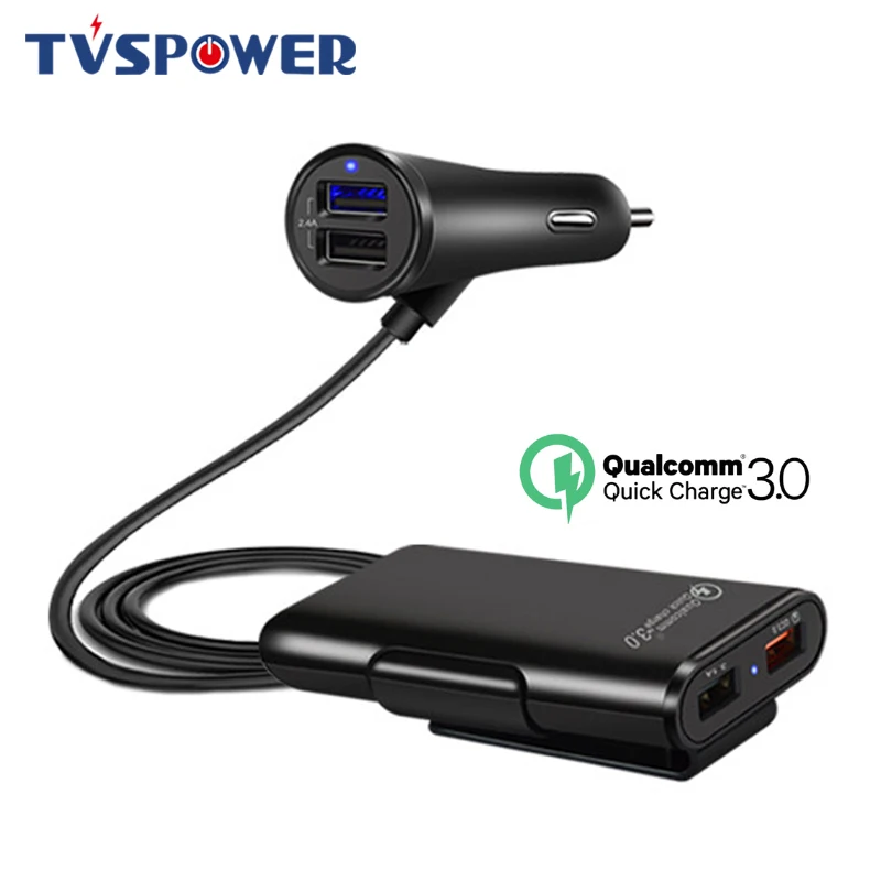 Мульти USB порт QC 3,0 зажим для заднего сиденья автомобильное зарядное устройство удлинитель длинный кабель для Iphone заднее сиденье автомобиля Быстрая Зарядка адаптер