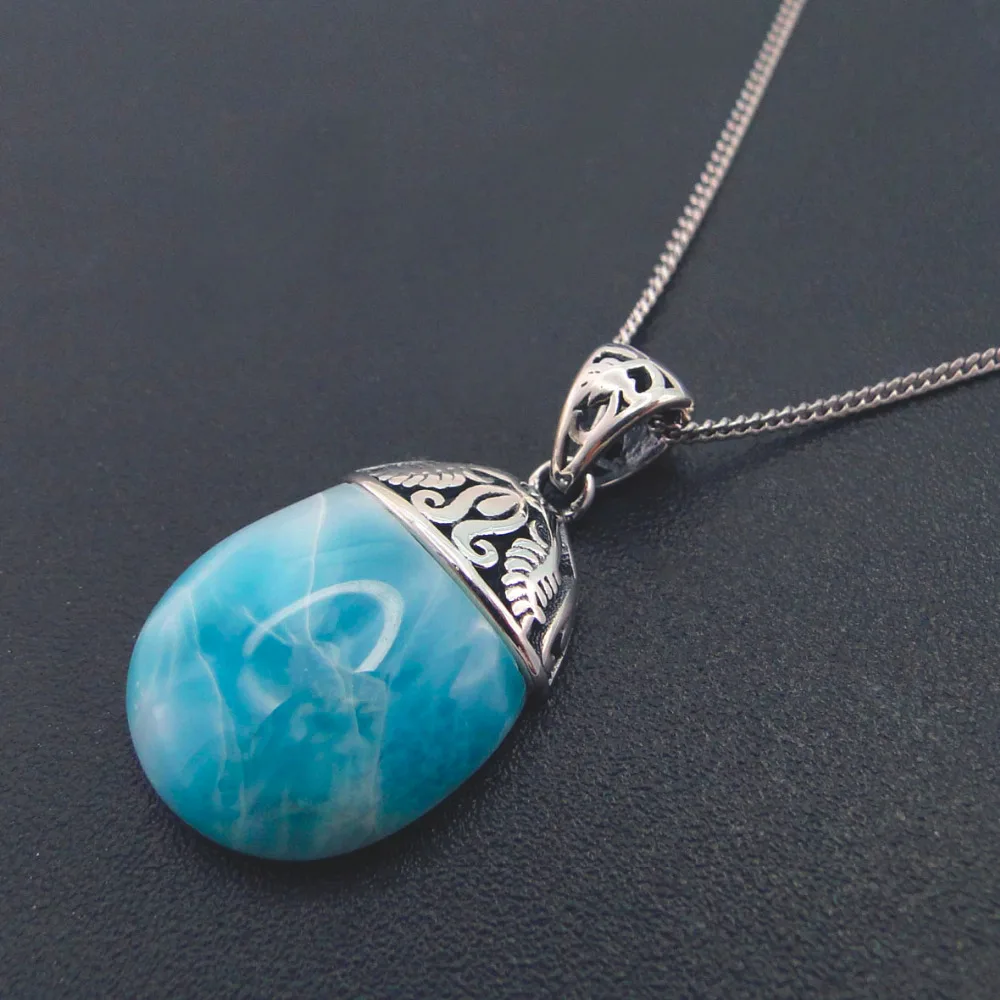 Ожерелье женское из серебра 925 пробы с натуральным ларимаром |