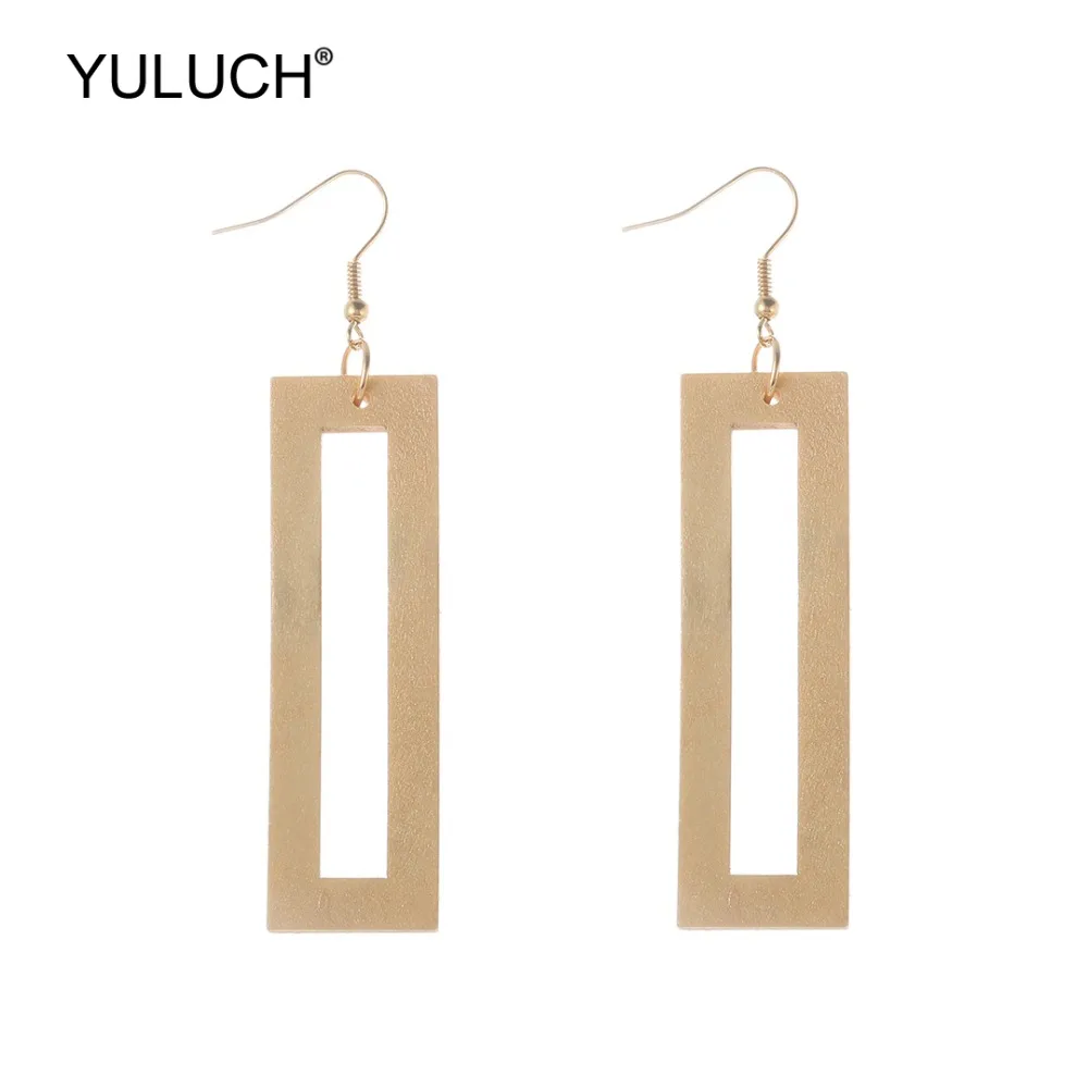 

YULUCH Fashion Gold Wooden Rectangle Hollow Dangle Drop Earrings African Boho Hanging Statement Earrings For Women Girls