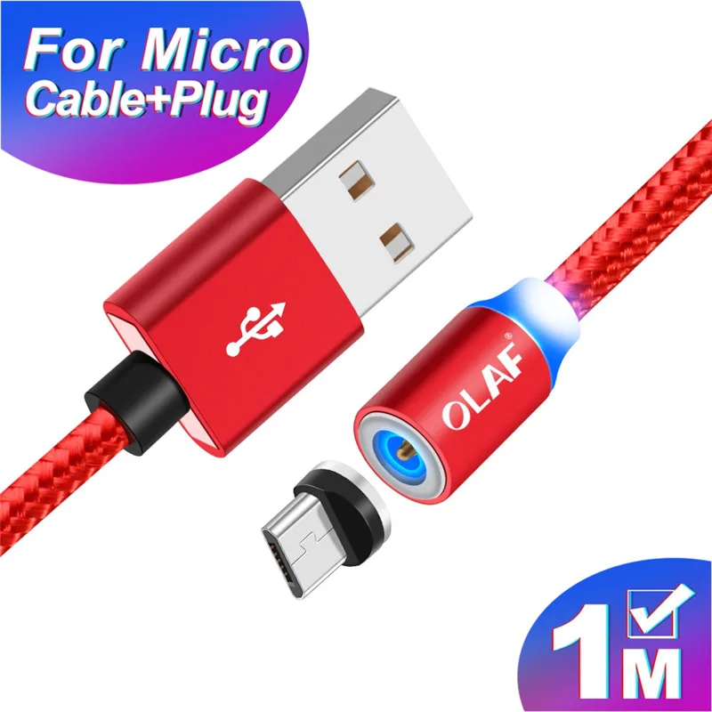 1M Red Micro Cable Магнитный Micro USB кабель OLAF 2A Зарядка 1 м 2 м светодиодный магнитный кабель для зарядки и передачи данных для Xiaomi 4X huawei P8 Lite samsung A5 J5 J7 - Цвет: 1M Red Micro Cable