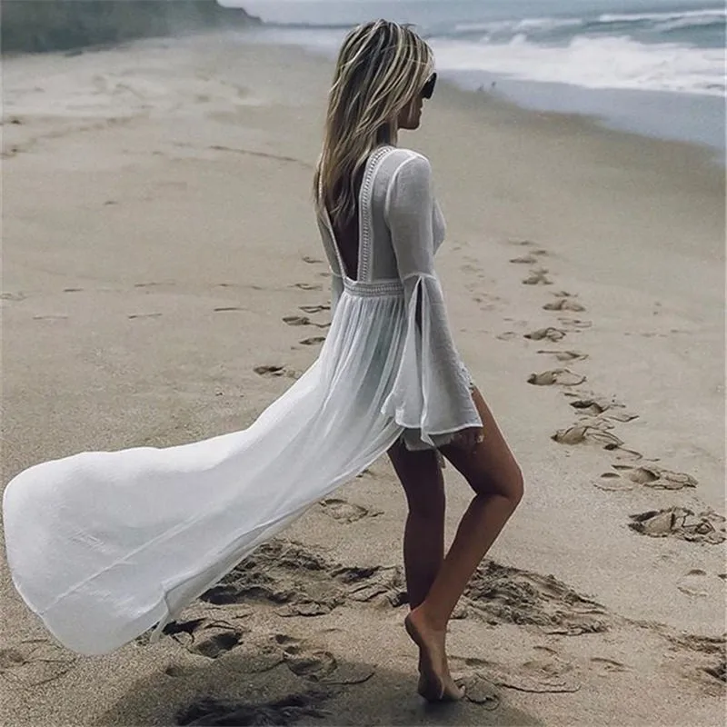 Накидка на юбку с длинным рукавом 2019 Пляжное Платье Одноцветный женский