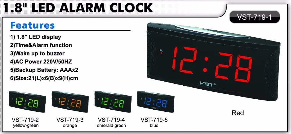 

VST Modern decor digital led alarm clock with EU plug big numbers electronic table clock Bedside glowing alarm clock led clock