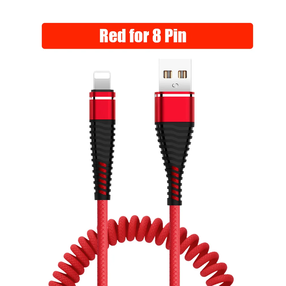 Red For 8 Pin Кабель USB Type-C функцией быстрой зарядки Micro USB 8 Pin кабель выдвижной пружины зарядный кабель Зарядное устройство для передачи данных кабель Шнур для huawei iPhone для Xiaomi - Цвет: Red For 8 Pin