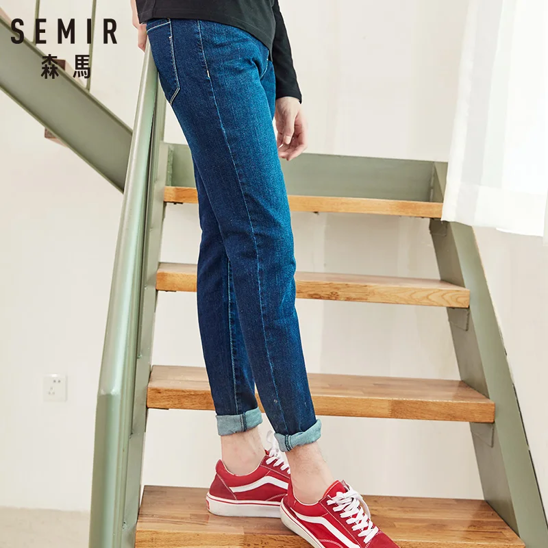 Мужские классические джинсы SEMIR синие зауженные повседневные дизайнерские брюки