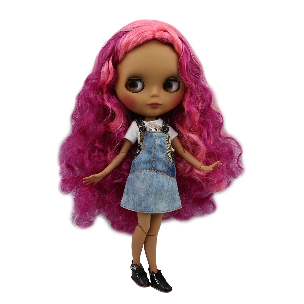 Кукла Blyth ICY DBS 30 см темная кожа матовое лицо крутые Розовые Смешанные цвета кудри