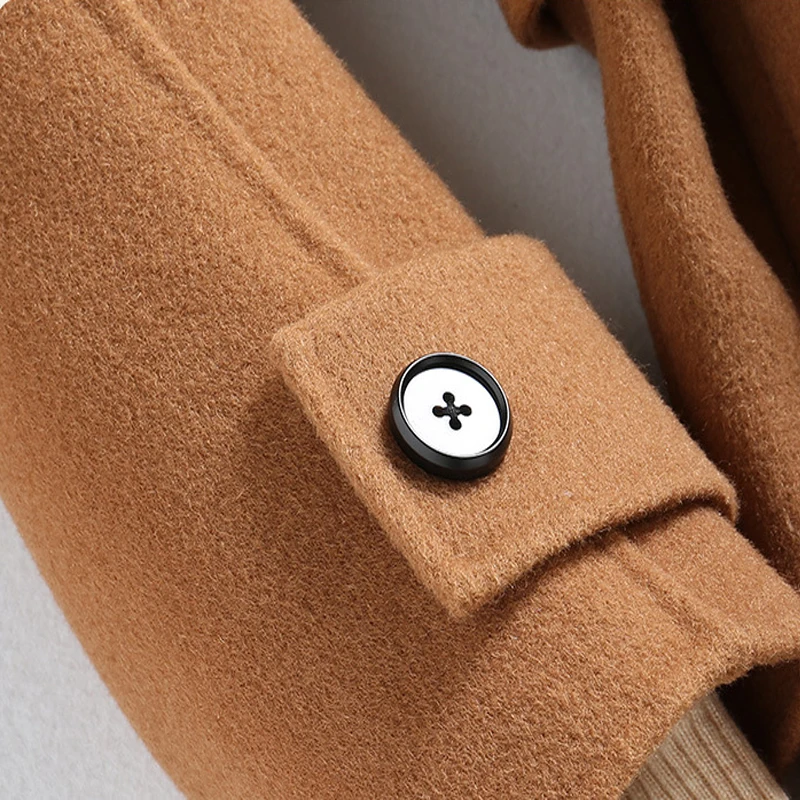 

wool blends long winter coat turn-down collar adjustable belt women office work wear elegant double-sided wool coat plaid Jacket