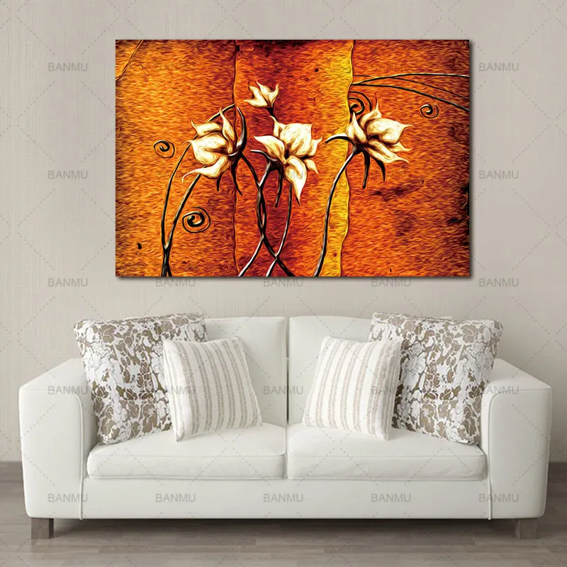 Бескаркасные холщовые настенные художественные картины маслом цветочный