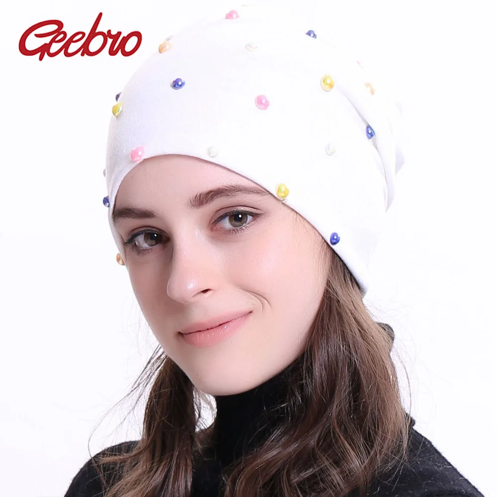 Geebro новинка Женская шапка 2020 Осенняя разноцветная с жемчугом головные уборы
