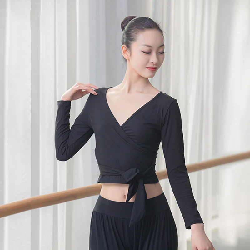 2019 балетная футболка топы для танцев спортивные женские Топы с длинным рукавом и
