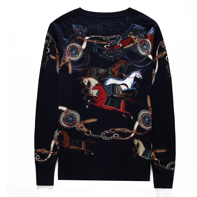 2019 осень свободный свитер геометрический принт блок с круглым вырезом Женский