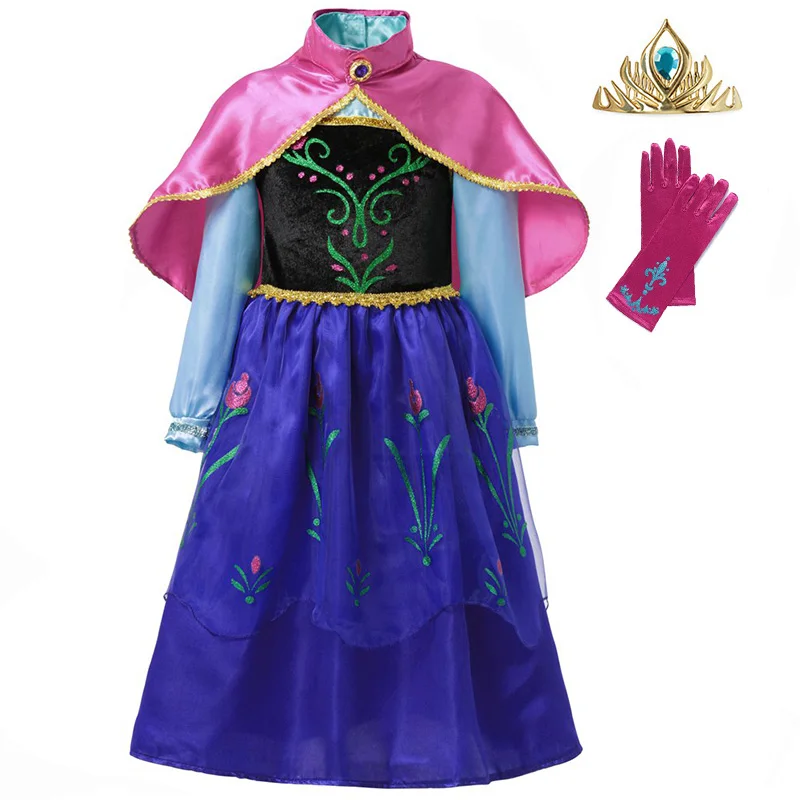 4Pcs Anna Set-1 PaMaBa/блестящие детские платья принцессы Эльзы для девочек с накидкой; Детский карнавальный костюм Анны на день рождения; вечерние платья - Цвет: 4Pcs Anna Set-1