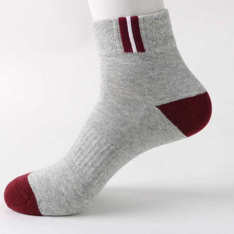 Gray-red 1 пара высококачественных бамбуковых мужских Повседневные Дышащие носки полосатые деловые короткие носки хлопок Meias Chaussette Homme мужские носки - Цвет: Gray-red
