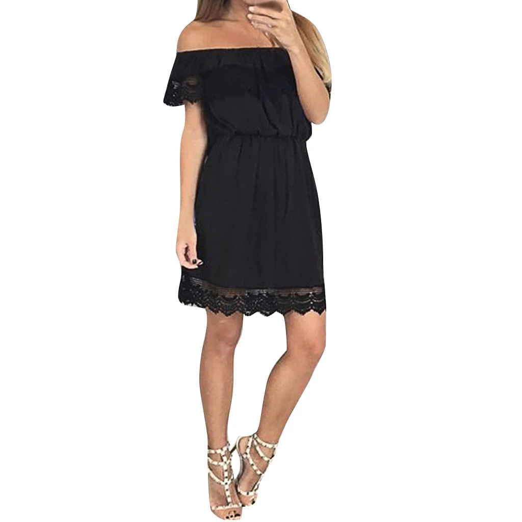 Модное женское сексуальное платье в стиле бохо с открытыми плечами однотонная