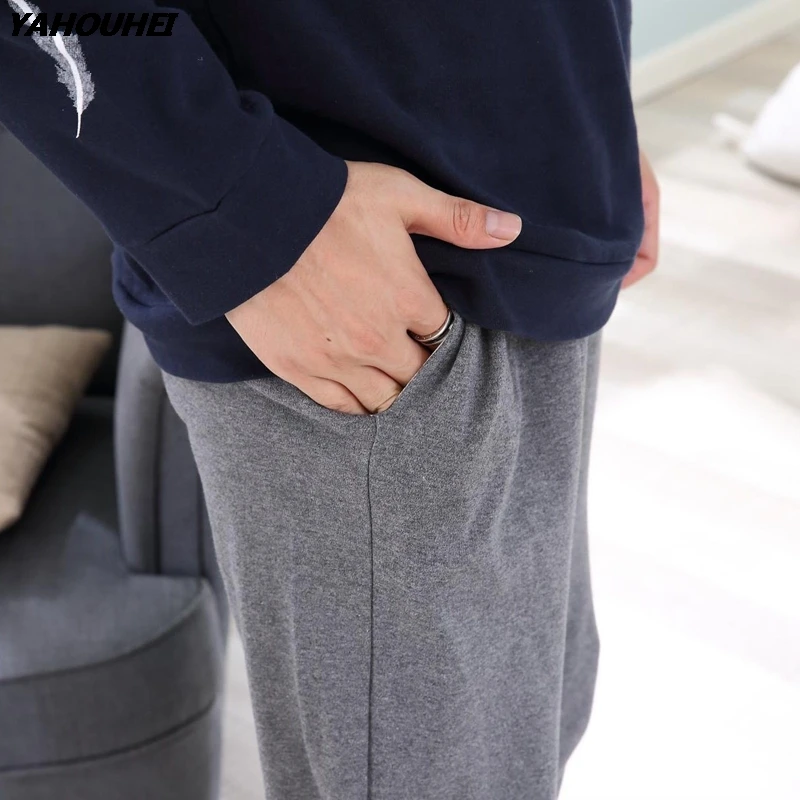 Повседневные хлопковые Пижамные комплекты для мужчин Осень-зима 2019 пижама с