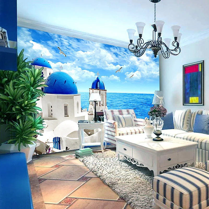 3D средиземноморский пейзаж белая Замковая роспись Гостиная Спальня ТВ фон обои|tv