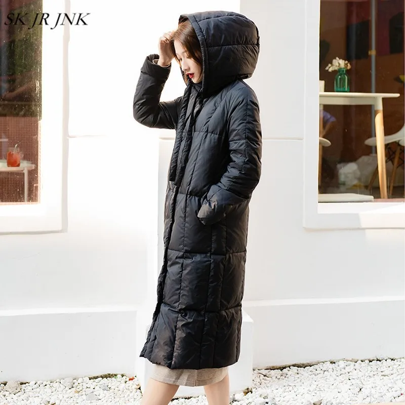2018 зимняя женская парка на белом утином пуху женский длинный утепленный пуховик