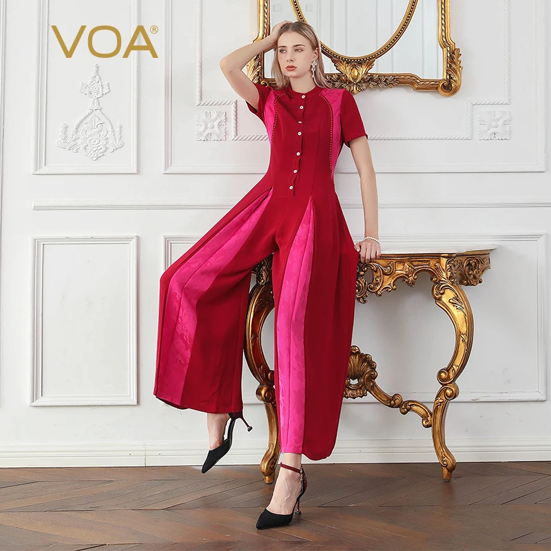 VOA 2018 шелк летние шорты с длинными рукавами однотонная приметанными оборками