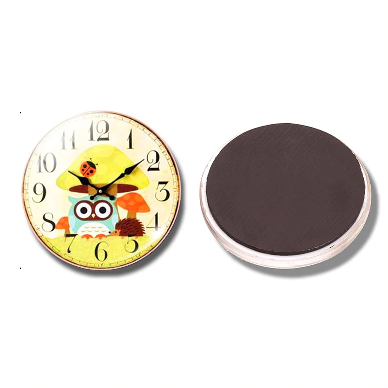 Cartoon Owl Watch 30MM Fridge Magnet Cute Mushroom Hedgehog Glass Dome Magnetic Refrigerator Stickers Note Holder Home Decor | Дом и сад
