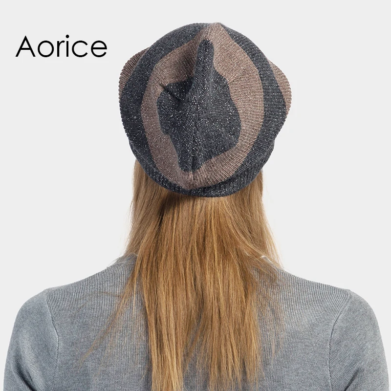 Aorice зимняя шапка одноцветная в полоску вязаные шапки брендовые высокое качество