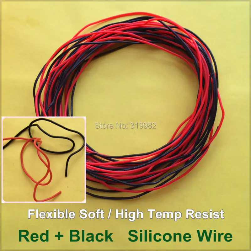 Силиконовый резиновый провод 2x3 метра 24awg 3239 изолированный красный черный гибкий