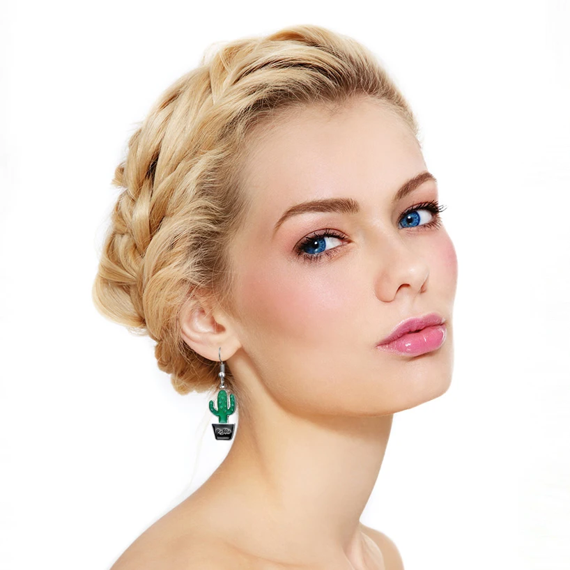 HUISTOR новые модные серьги капли с зеленым растением эффектные креативные кактус