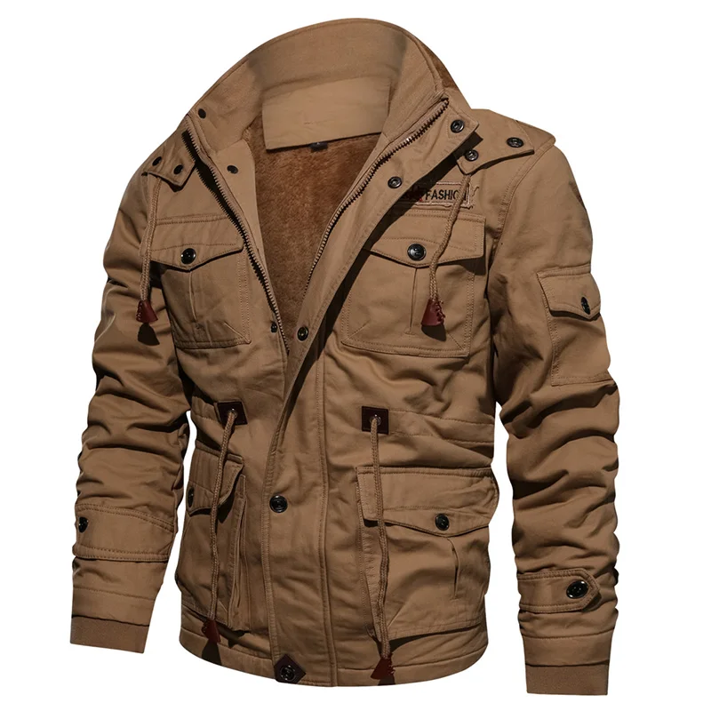Khaki Refire gear теплая военная куртка для мужчин, армейская куртка пилота, теплая зимняя одежда для мужчин, пальто с капюшоном, повседневная шерстяная куртка с подкладкой, тактическая куртка - Цвет: Khaki
