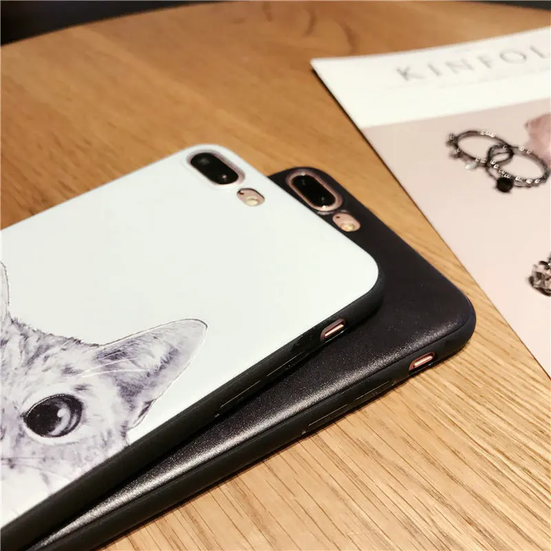 Little Fat Silicone Phone Case For iPhone7 6 6s 8 Plus XR XS X10 Max Back Cover Soft Matte Black White Cute Cat Fundas Capa |