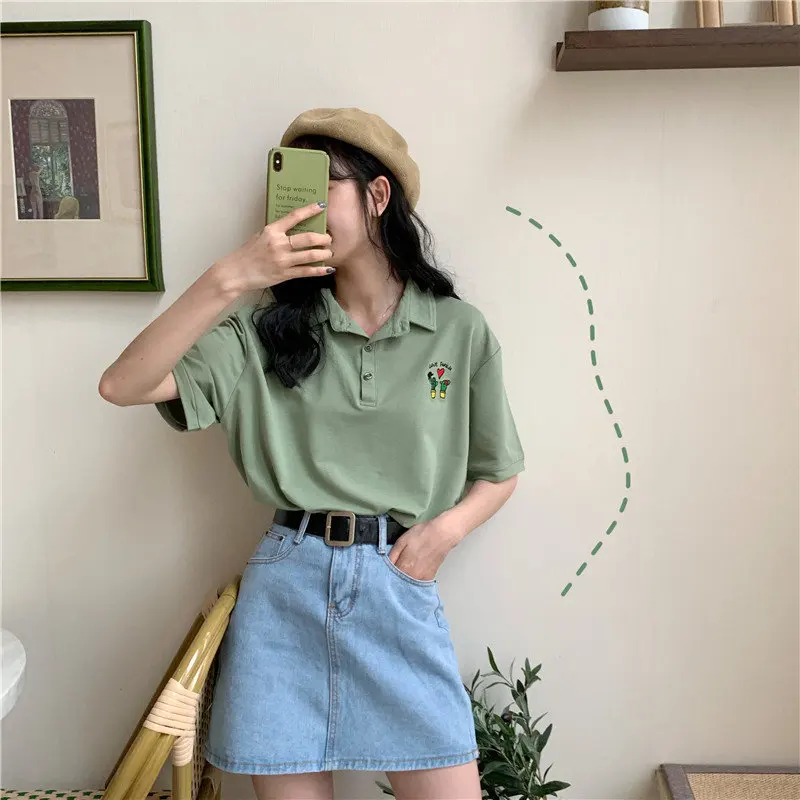 Повседневная Женская футболка с вышивкой Alien Kitty свободная хлопковая короткими