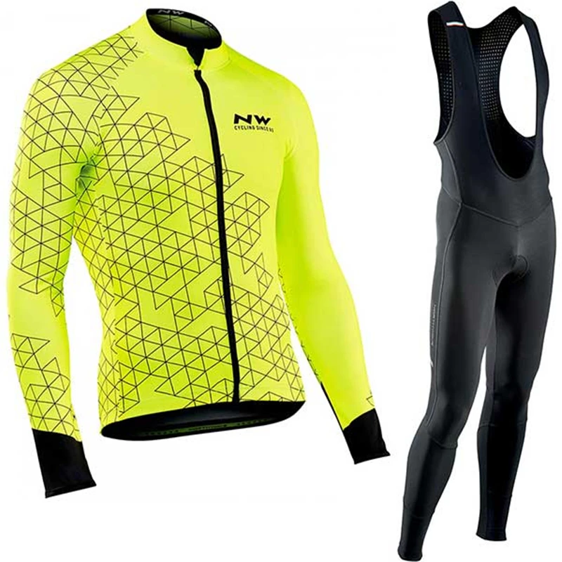 Bib Short suit NW Pro, осенний комплект из Джерси с длинным рукавом для велоспорта, удобная форма для горного велосипеда, Мужская одежда для гоночного велосипеда - Цвет: Bib Short suit