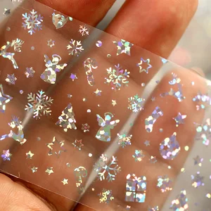 Рождественская тема, фольга для ногтей, 3D наклейки сделай сам, снежинки, маникюр, дизайн ногтей, Звездные наклейки, украшения для ногтей, аксессуары