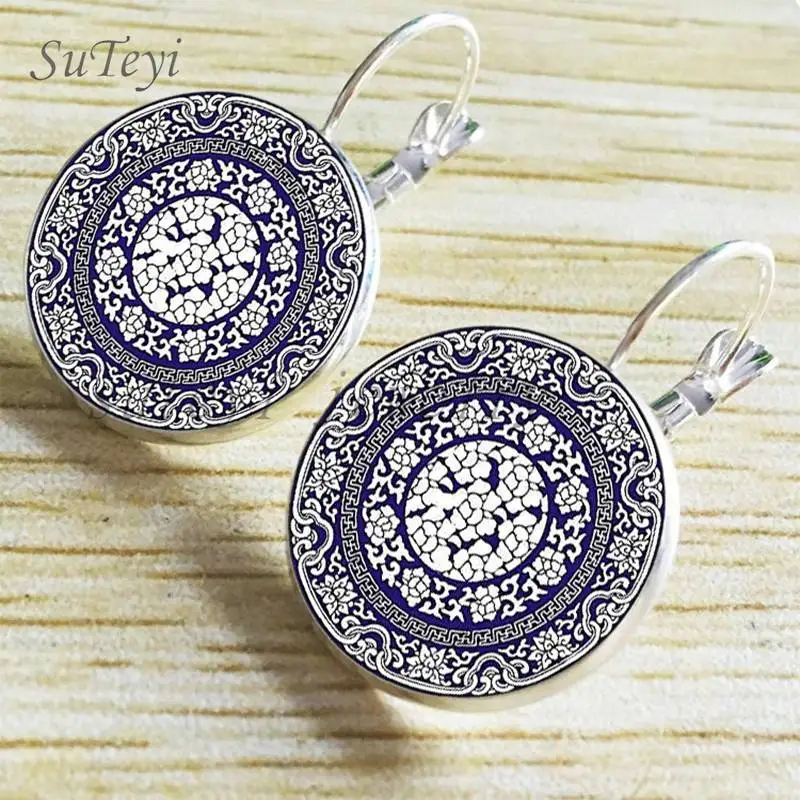 SUTEYI DIY Мандала серьги для женщин стекло хна купол с художественной фотографией