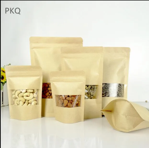 10pcs 6 sizes Kraft paper storage bag zipper stand up with window coffee bean/snacks packaging pouch small ziplock bags | Дом и сад