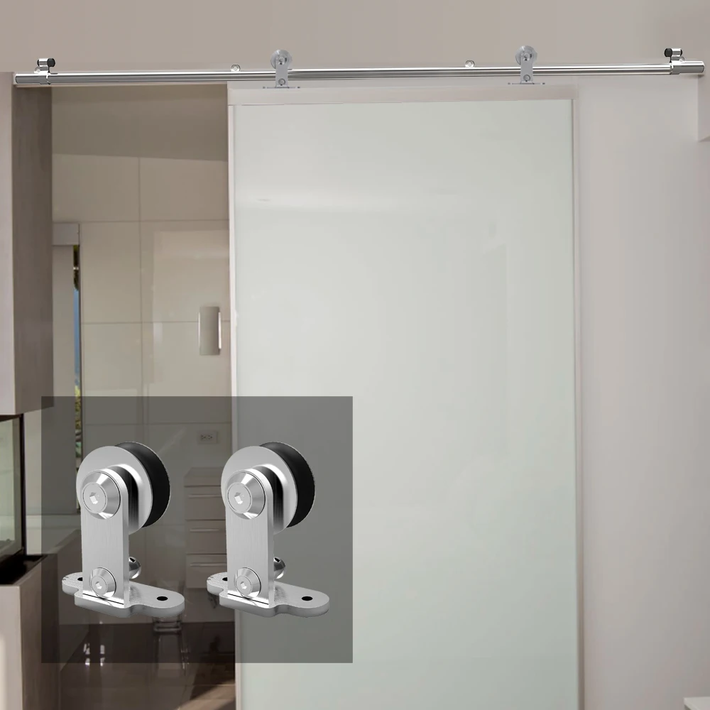 

LWZH 10-16FT T-Shaped Silver Modern Stainless Steel Puerta Corredera Wooden and Glass Sliding Door Hardware Kit for Single Door