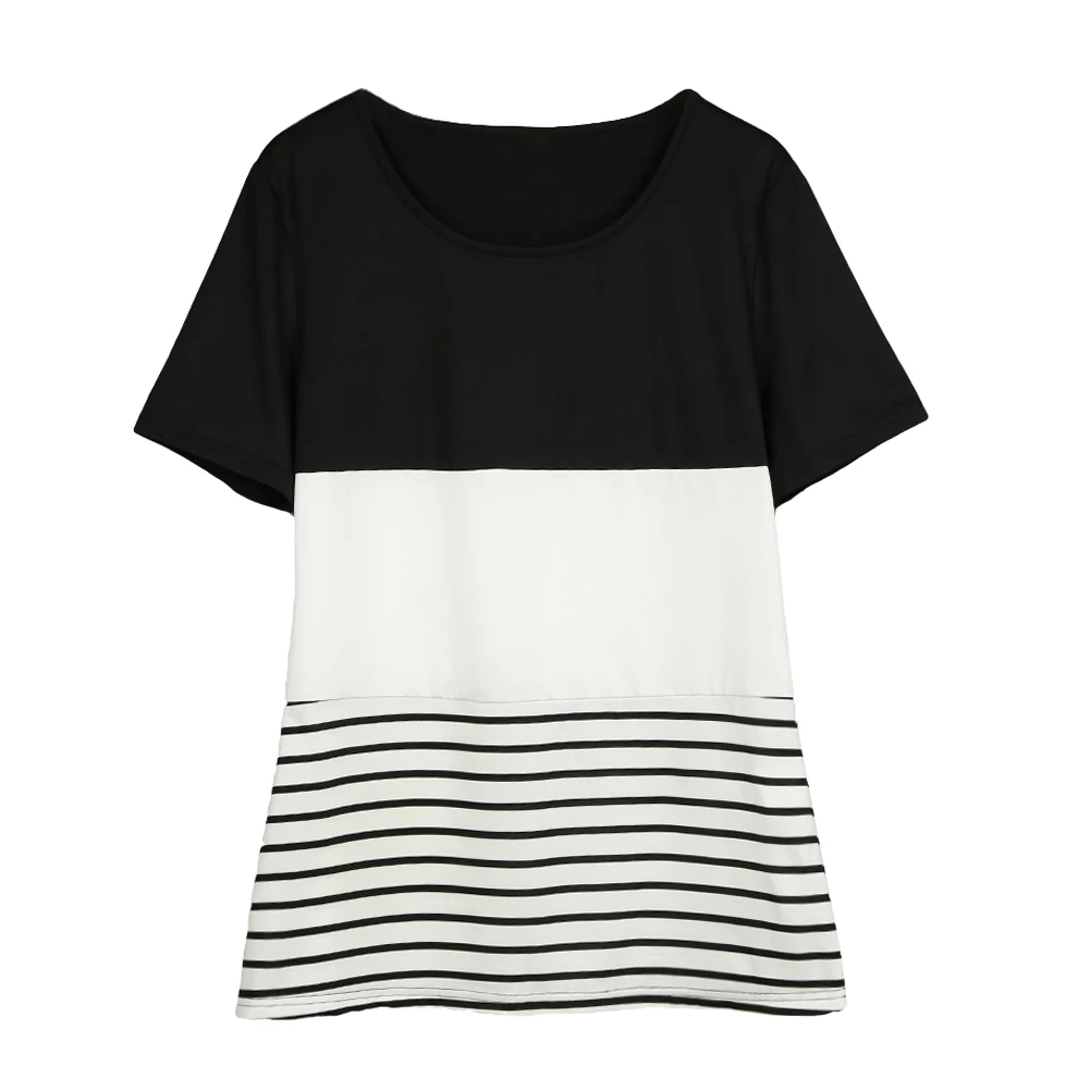 Новая модная полосатая футболка Длинные Топы-туники для женщин с коротким