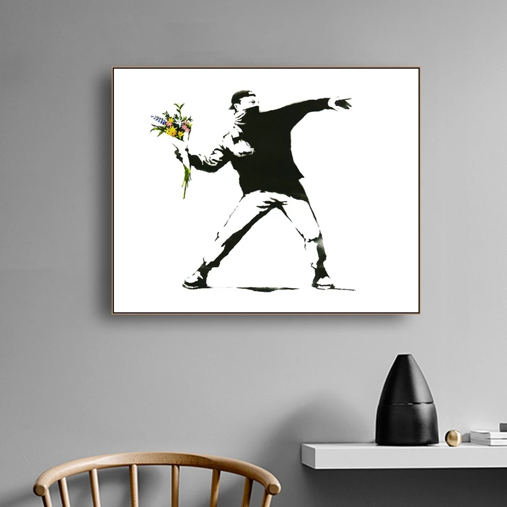 Love Is In The Air by Banksy Wall Art Decor Canvas Painting Calligraphy Poster Print Decorative Picture Living Room Home Decor