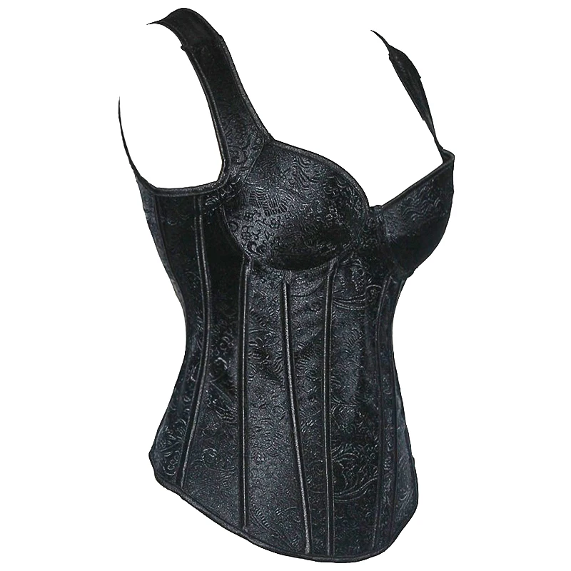 Черный жаккардовый корсет в стиле стимпанк вечерние корсеты и бюстье с широкими