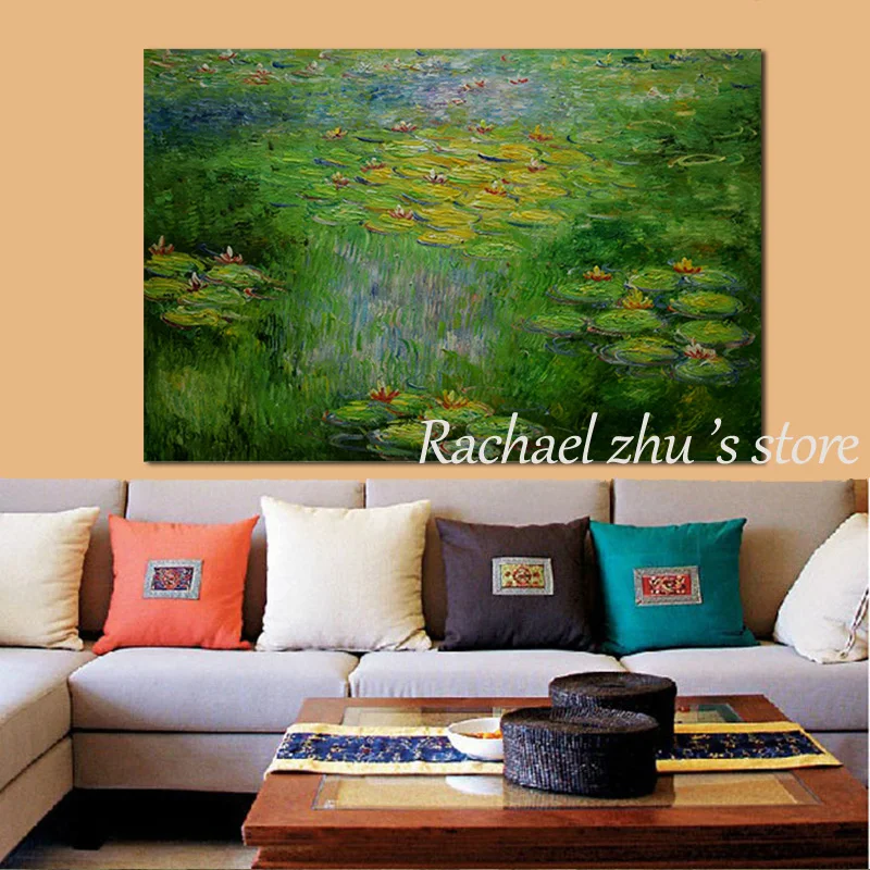 

Large Size Hand Painted Abstract Water Lily Pond Wall Oil Painting On Canvas Wall Landscape Pictures For Living Room Home Decor