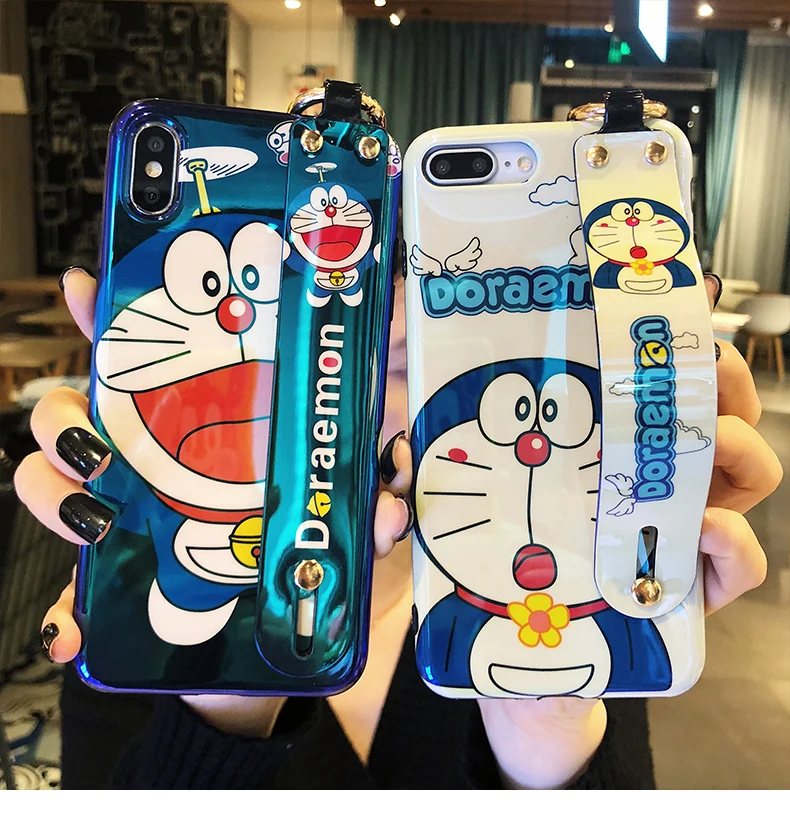 Мягкий чехол из ТПУ с ремешком на запястье для iphone XS max милый Doraemon 8 plus 7 6 S p X XR