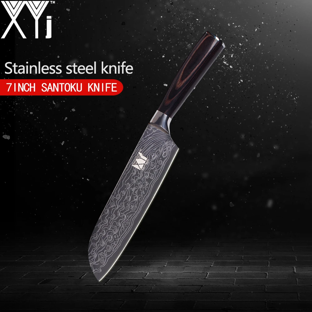 XYj 7Cr17Mov Нож из нержавеющей стали кухонный нож с одинарным Дамасским рисунком вены