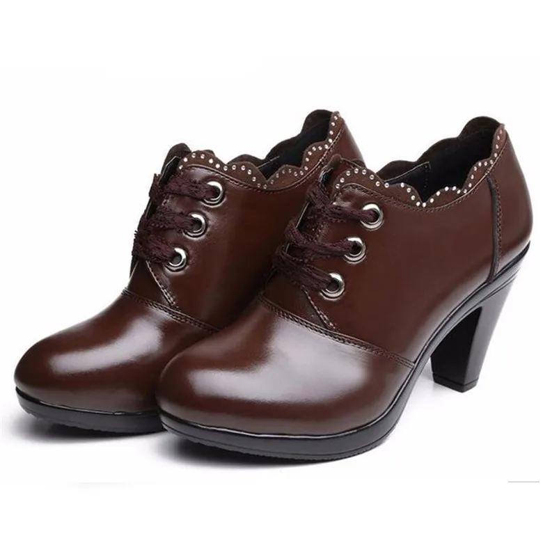 inside velvet brown Cuculus/обувь на высоком каблуке; коллекция года; сезон осень-зима; обувь из натуральной кожи; ботильоны на шнуровке; Рабочая обувь для мам; Повседневная модная обувь; 1804 - Цвет: inside velvet brown