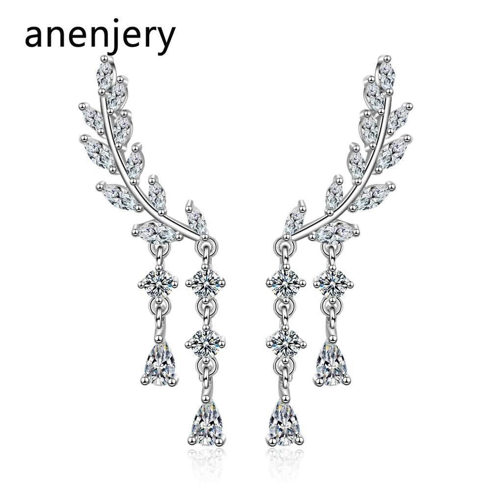 Женские серьги с кисточками ANENJERY 925 пробы серебряные очаровательные циркониевые