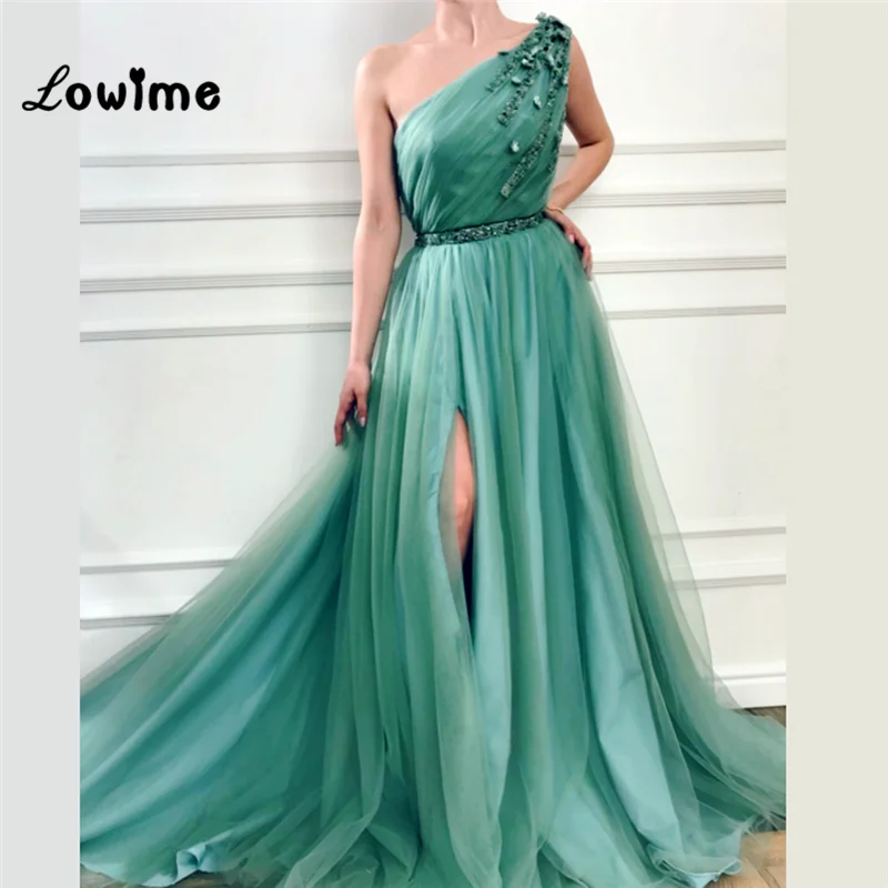 

One Shoulder Party Dress Evening Gown Vestidos Long Dress Abiye Gece Elbisesi Tulle Formal Dress Abendkleider 2018 Prom Dress