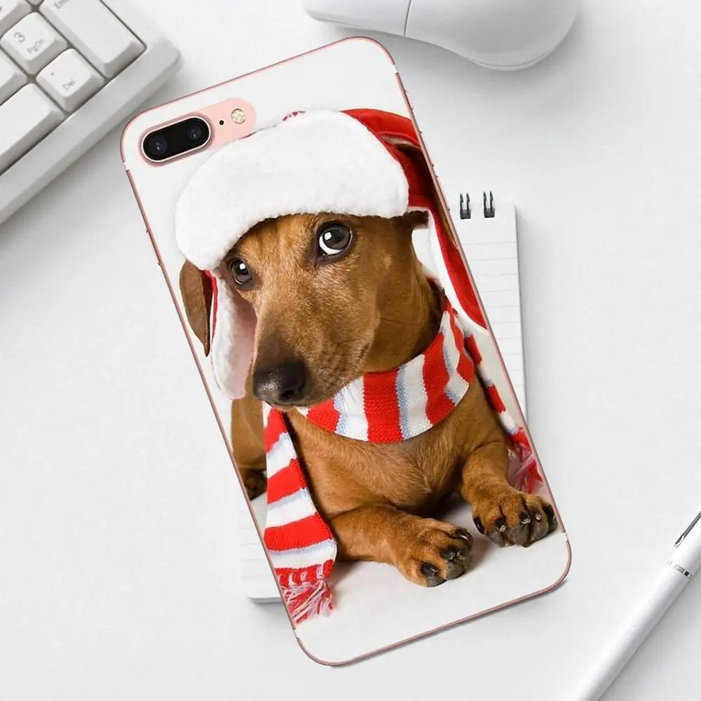 Qdowpz Рождественская собака шляпа для iPhone 4 4S 5 5C SE 6 6S 7 8 Plus X XS Max XR Galaxy A3 A5 J1 J3 J5 J7 2017