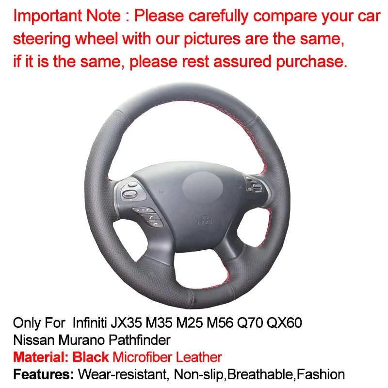 HuiER Hand Sewing Car Steering Wheel Cover Black Leather For Infiniti JX35 M35 M25 M56 Q70 QX60 Nissan Murano Pathfinder | Автомобили и