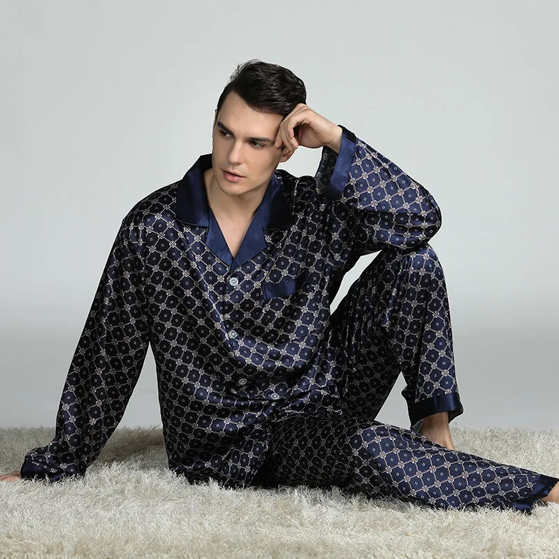 

Men's Stain Silk Pajama Set Men Pajamas Silk Sleepwear Men Sexy Modern Style Soft Cozy Satin Nightgown Men Summer Plus Size 3XL