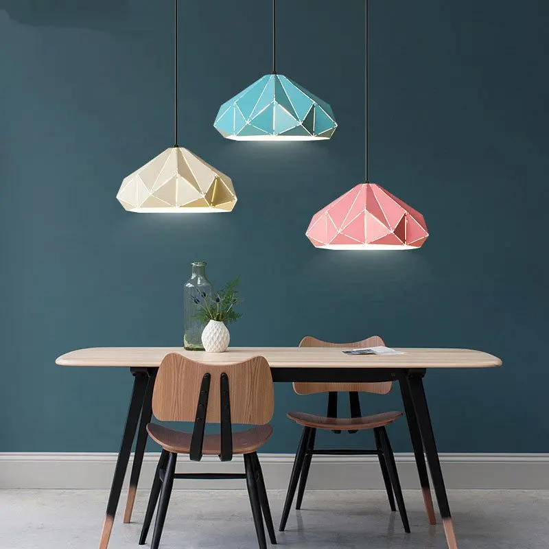 Modern Diamond Pendant Lights Fixtures Nordic design Dining Room Hanging Lamps for living room Led Colorful Lamp Shade Luminaire | Лампы и