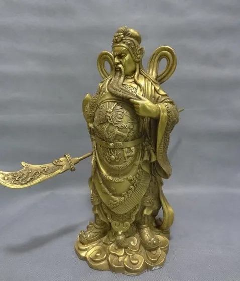 YM 321 14 &quotКитайский чистый латунный воин Летающий Меч дракона GuanGong Guan Yu статуя